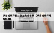 微信视频号粉丝群怎么留言的（微信视频号建粉丝群）