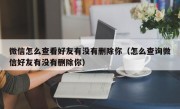 微信怎么查看好友有没有删除你（怎么查询微信好友有没有删除你）