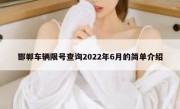 邯郸车辆限号查询2022年6月的简单介绍