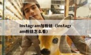 Instagram加粉丝（instagram粉丝怎么看）