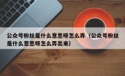 公众号粉丝是什么意思呀怎么弄（公众号粉丝是什么意思呀怎么弄出来）