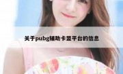 关于pubg辅助卡盟平台的信息