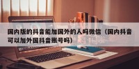 国内版的抖音能加国外的人吗微信（国内抖音可以加外国抖音账号吗）