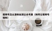 视频号怎么涨粉丝到公众号里（如何让视频号增粉）