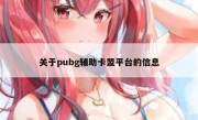 关于pubg辅助卡盟平台的信息